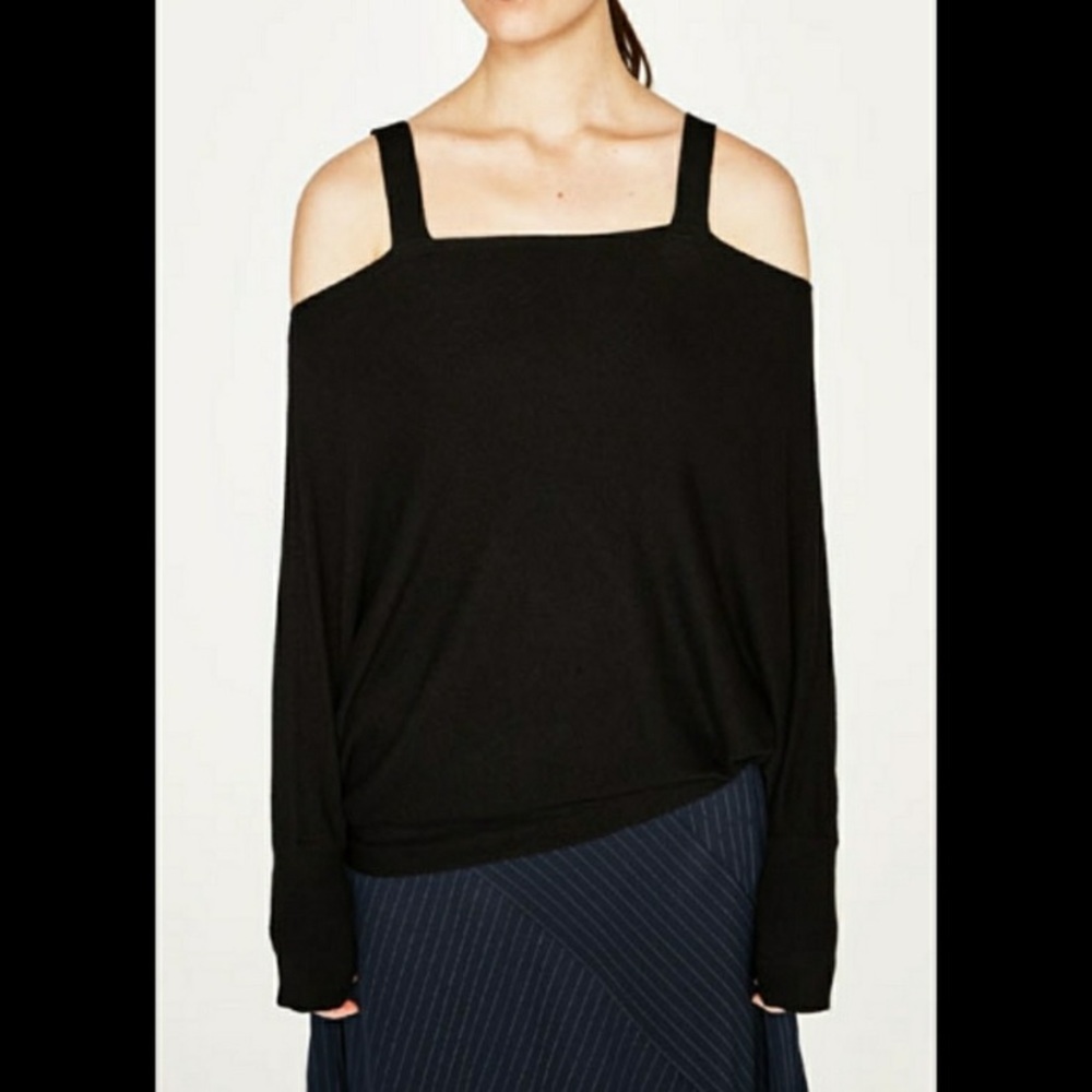 Zara Cold Shoulder Asymetrical Knit Top